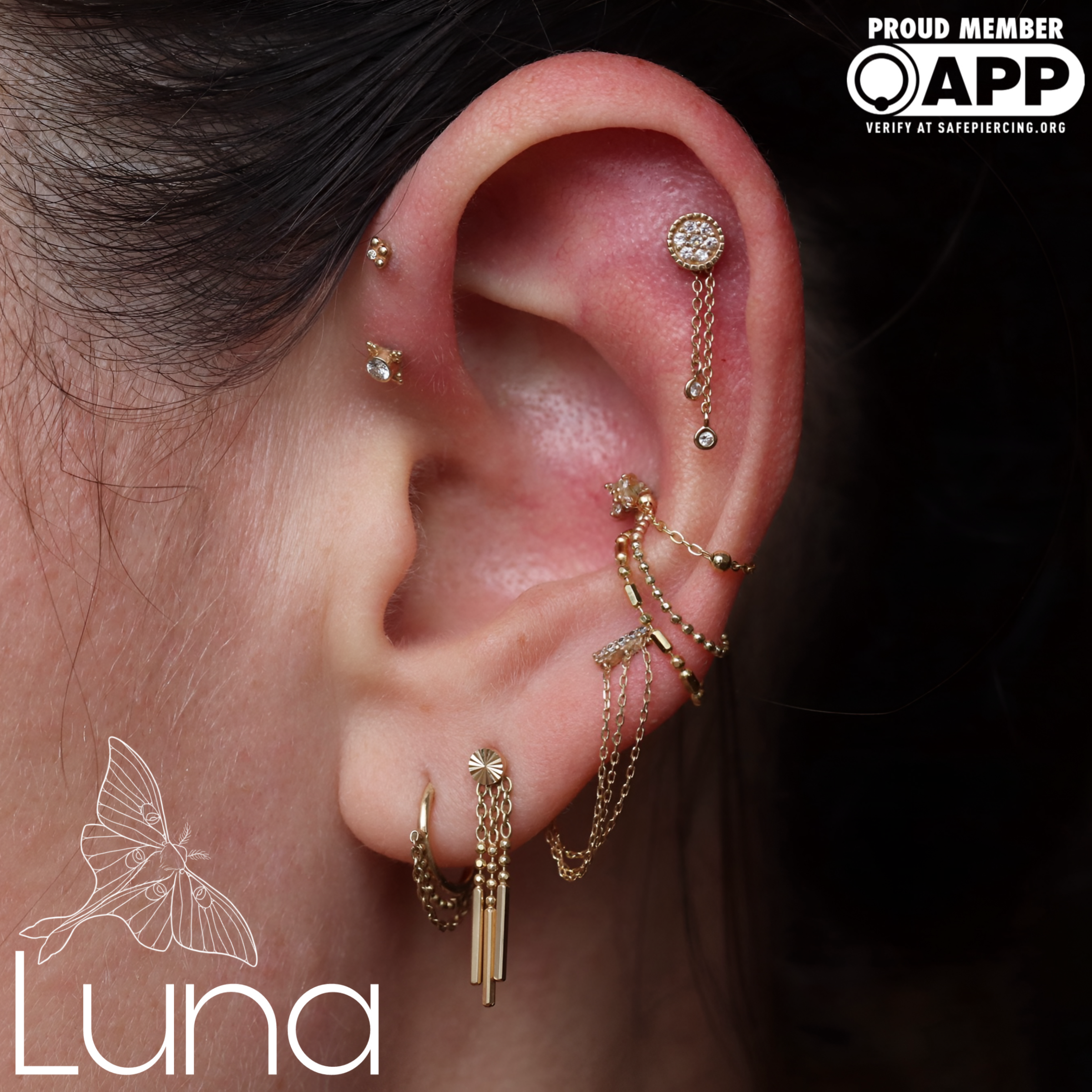 Diamond Chain Piercing Dangle 14k Tether Body Jewelry Luna