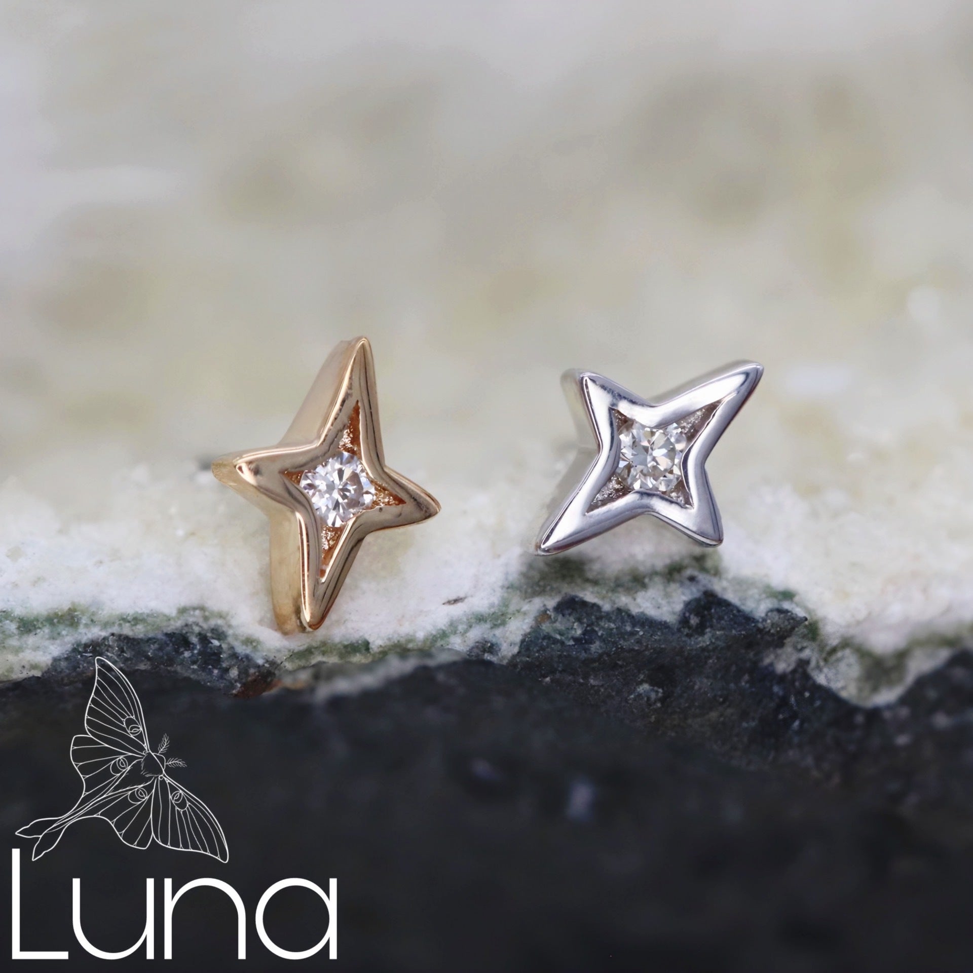 Starburst Press Fit End 14k and Diamond Ember Body Jewelry