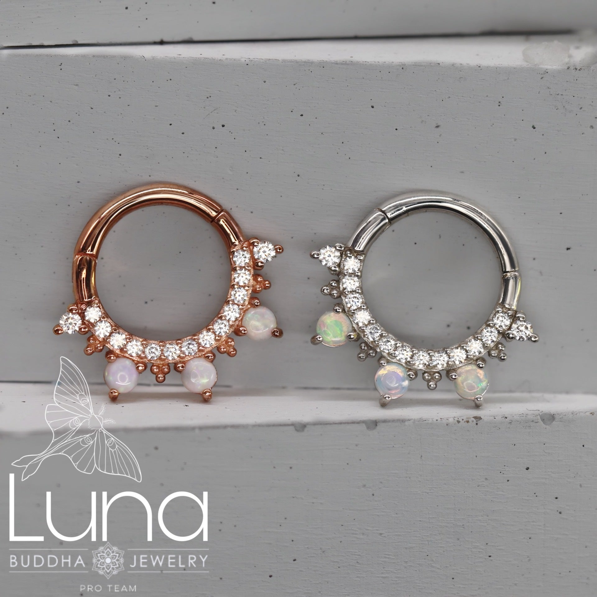 Gigi Septum Clicker 14k Opal and CZ Buddha Jewelry Luna Piercing Fine Jewelry
